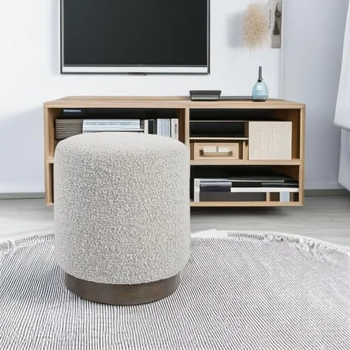 Elegant Gray and White Fabric Ottoman with Sturdy Wooden Base - Picture 5 of 5