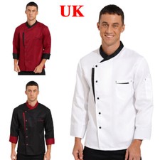 UK Unisex Classic Chef Coat Long Sleeve Chef Jacket Kitchen Cook Uniform Tops