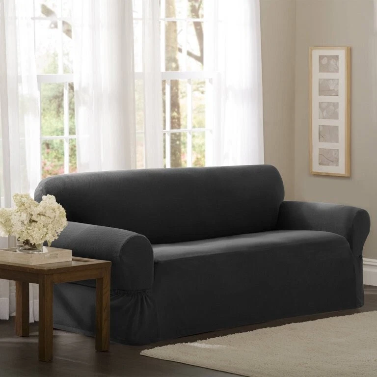 Maytex Pixel Stretch 1 Piece Sofa Furniture Cover Slipcover Gray - Image 4 of 4