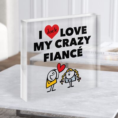Crazy Fianc �� Geschenk Kritzeln Paar personalisiert klar quadratisch Acrylblock