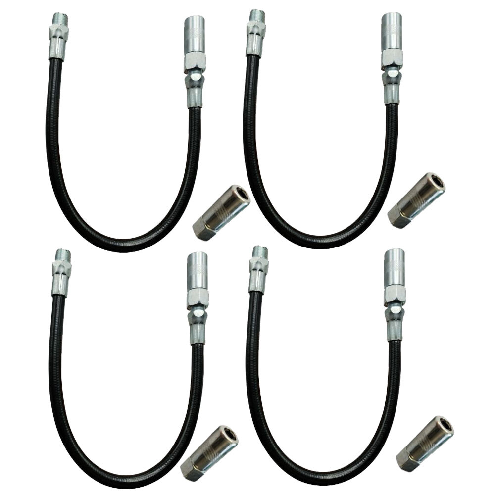 4PC 12" Flexible Grease Gun Hose With Coupler Nozzle Long Extension 1/8"NPT NEW