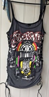 LOVE & OTHER THINGS Rivet & String Jukebox Print Charcoal Minidress Medium