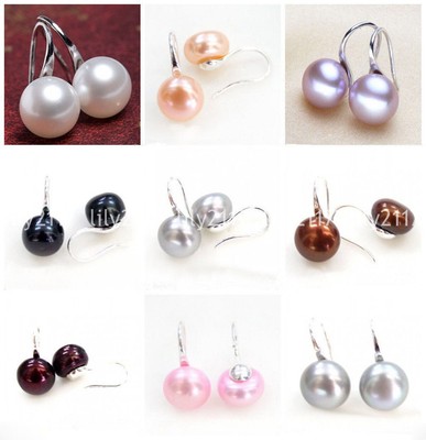 7-8mm-11-12mm Natural Akoya Freshwater Pearl 925 Silver Hook Dangle Earrings