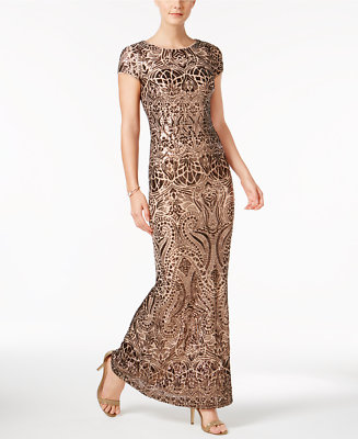 NEW BETSY & ADAM Sequin Dress Prom Formal Evening Gown Bronze size 2 $310 |  eBay