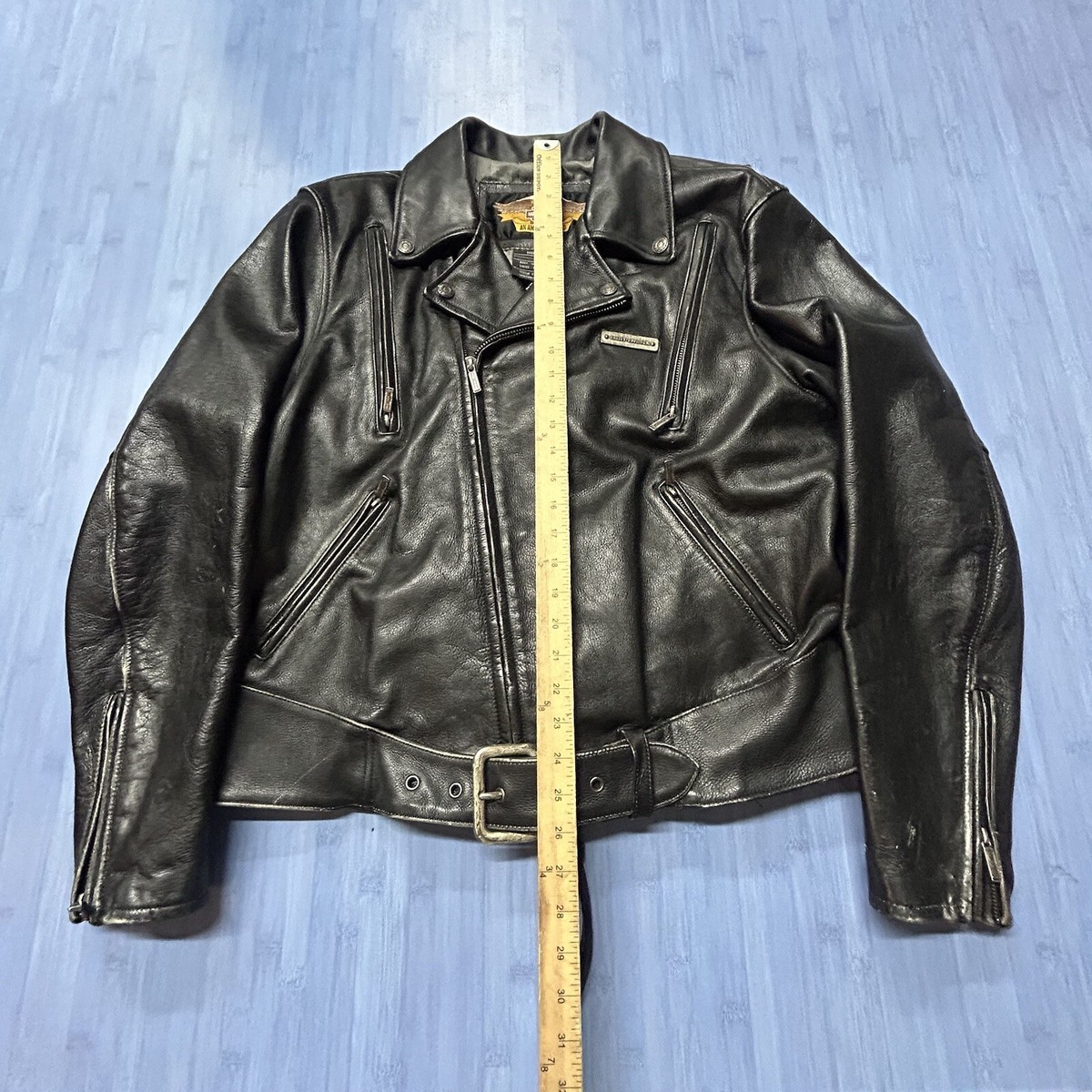 VTG HARLEY DAVIDSON LEATHER JACKET METAL LOGO PLATE MENS XL