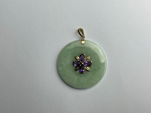 1998 Vintage Jade Pendant 14ct Gold Jade Amethyst Pendant Vintage Gold Pendant - Picture 7 of 17
