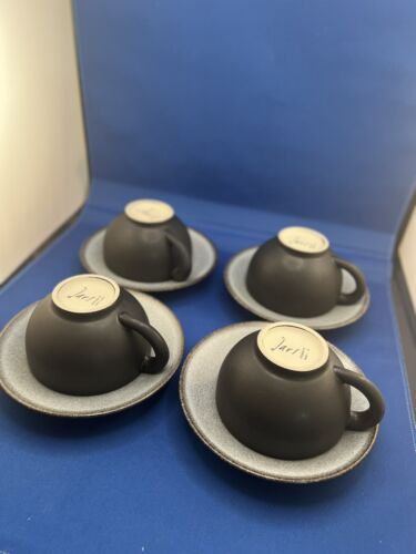 Gläser France Tourron Gris Ecorce blau/grau & schwarz Demitasse Tassen Untertassen - Bild 7 von 10