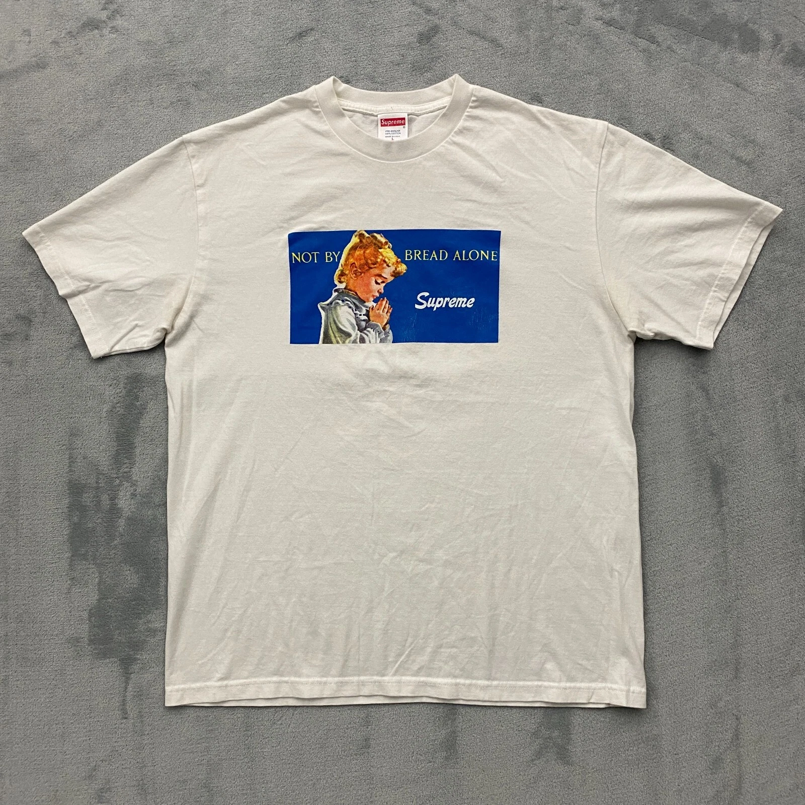 T shirt SUPREME homme grand blanc PAS PAR PAIN SEUL logo épelé rayon de soleil FW15