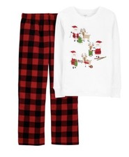 Carter's Boy Girl Fleece Pajama Set Size 4 Red Buffalo Plaid Christmas Santa