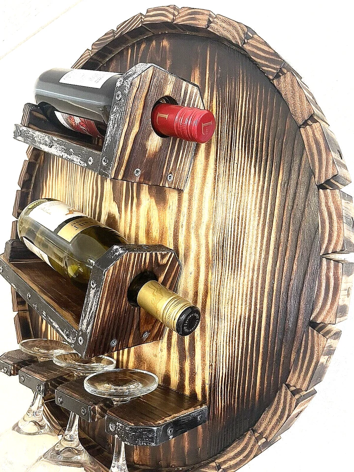 Rack de vinho com suporte de copo de taça rústico feito à mão de madeira - Imagem 4 de 4