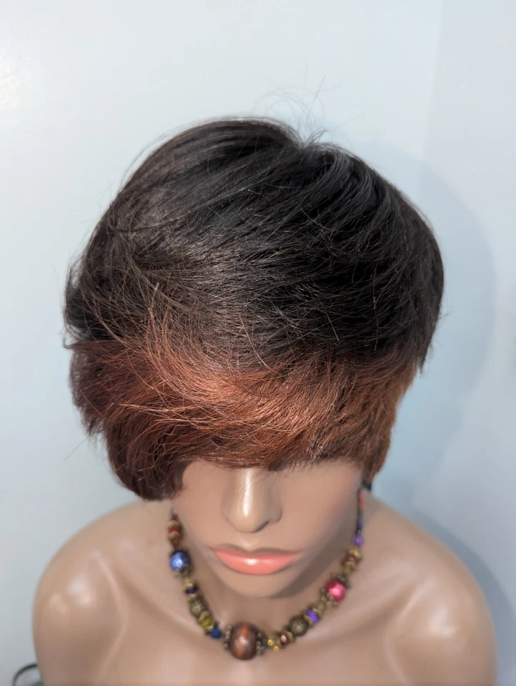 Asymmetrical 100% Virgin Chinese Full Cut Lace Wig Color Brown Highlight Arburn - Image 3 of 4