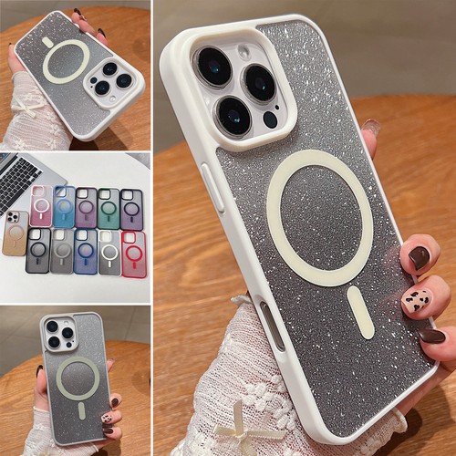 Mag Safe Luxury Glitter Shockproof Case For iPhone 16 Pro Max 16e 15 14 13 12