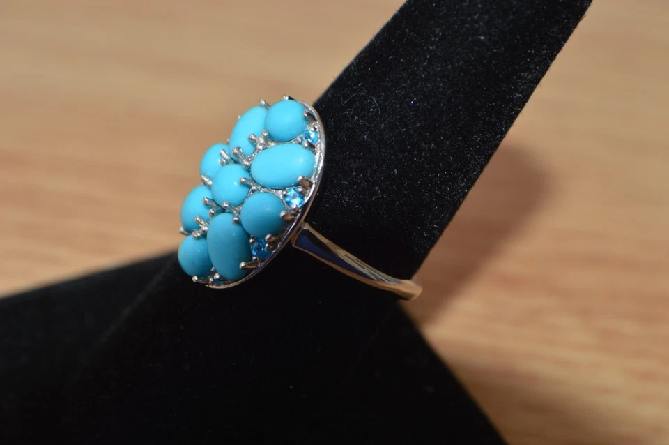 Anillo de platino/apatita turquesa de la Bella Durmiente de 3,50 quilates sobre plata fina talla 8 Foto 3 de 4