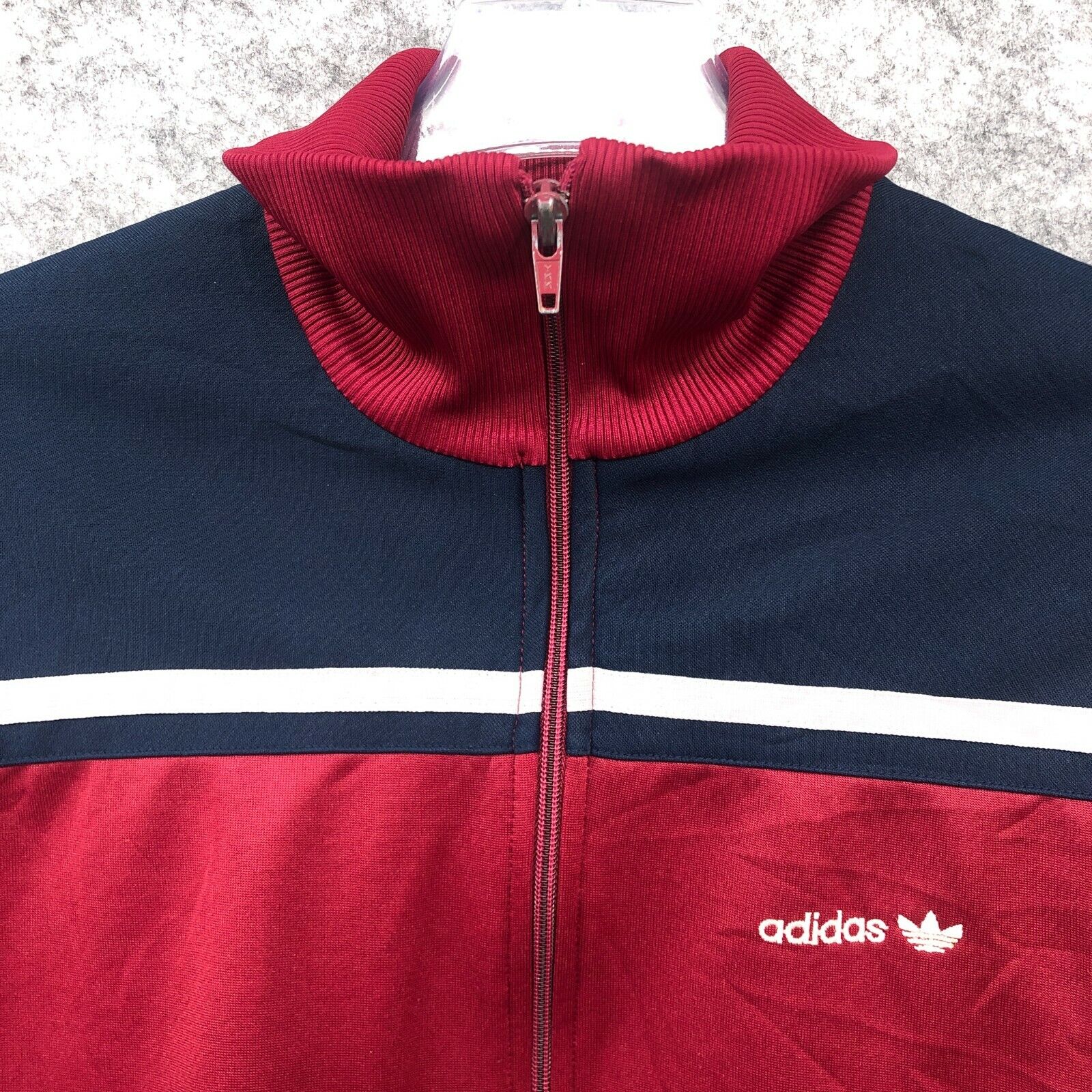 VINTAGE Adidas Jacket Mens Medium Red Trefoil Track Full Zip Long Sleeve 80s
