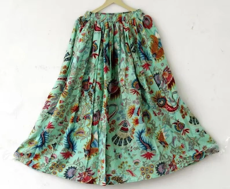 Indian Skirt Cotton Skirt, Long Skirt, Free Size Beachwear Green Mukut Skirt AU