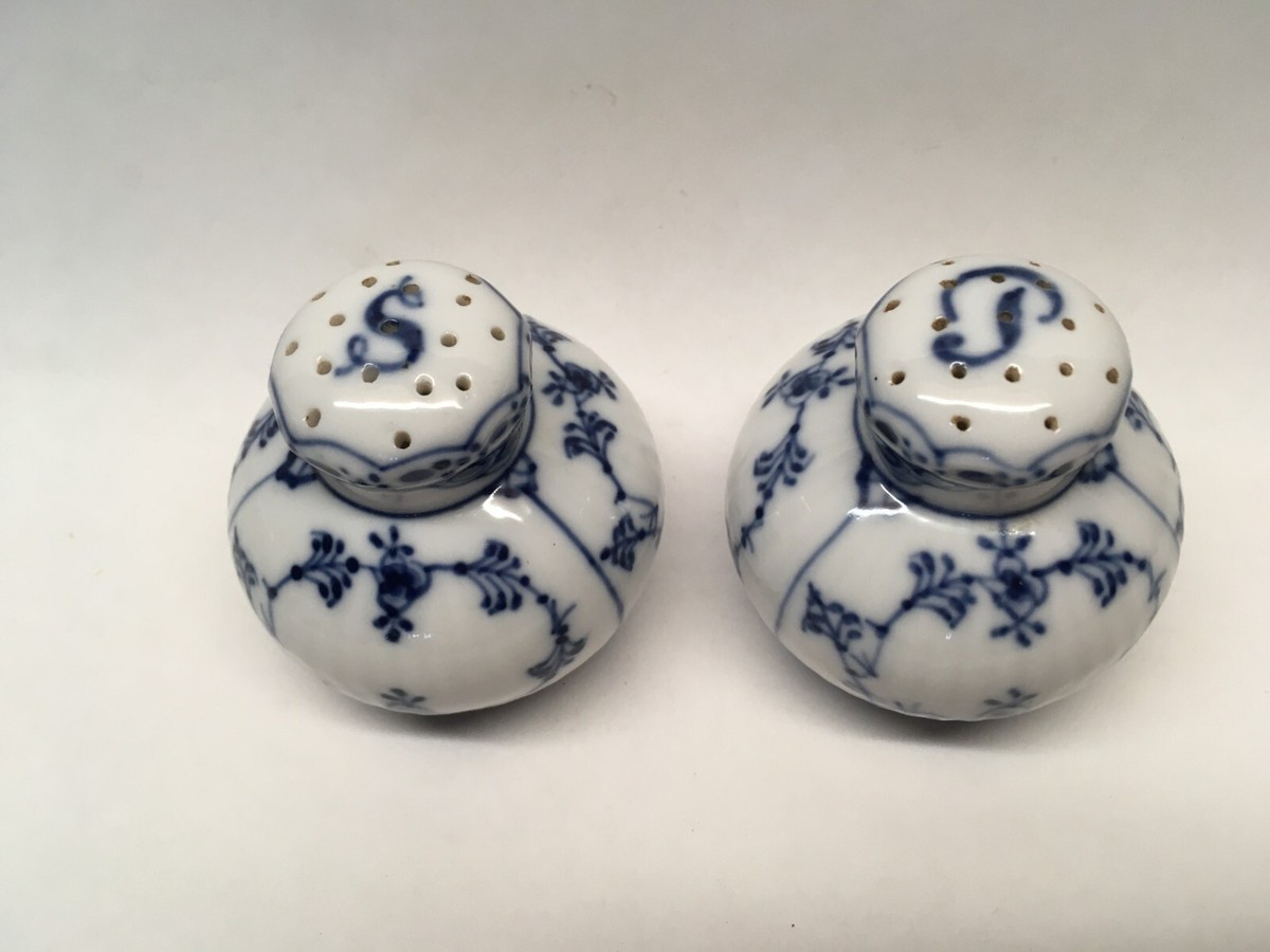 Royal Copenhagen Blue Fluted Half Lace Salt & Pepper Shaker Set