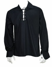 Black Scottish Highland Jacobean Jacobite Ghillie Kilt Shirt-Tc
