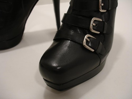 NIB $525 Women's 7.5 M Stuart Weitzman Iron Lady Black High Heels Boots Buckles - Picture 4 of 15
