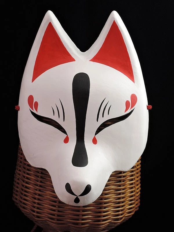 Komendo Half Fox Mask Shirayoi Kitsune Handmade Painted Japan Party Cosplay - Image 4 of 4