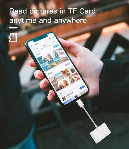SD Card Reader for iPhone 14 13 Lightning to USB Micro TF Charger Cable Dongle O - Picture 7 of 7