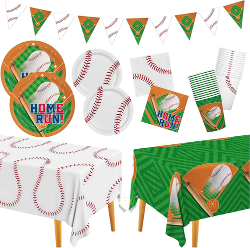 Baseball Party Supplies Kit for 24 - Complete with Dinner & Dessert Plates, Napk
