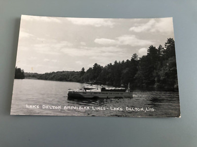 Vintage Postcard RPPC c1949 Wisconsin Lake Delton Amphibian Duck Boat Peggy WI b