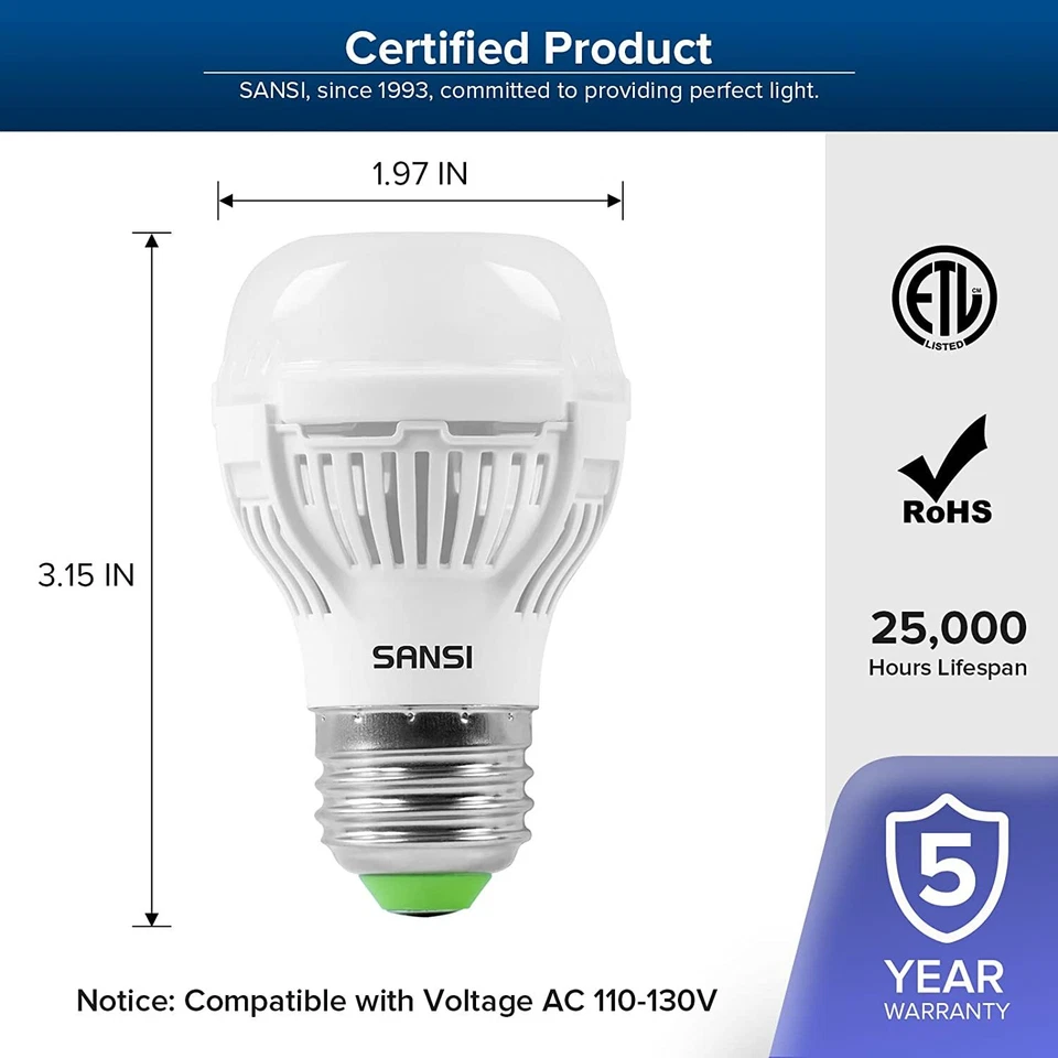 4 Pcs SANSI LED Light Bulb 9W 900LM Daylight 2700K-5000K A15 E26 Home Lamp E26 - Image 3 of 4