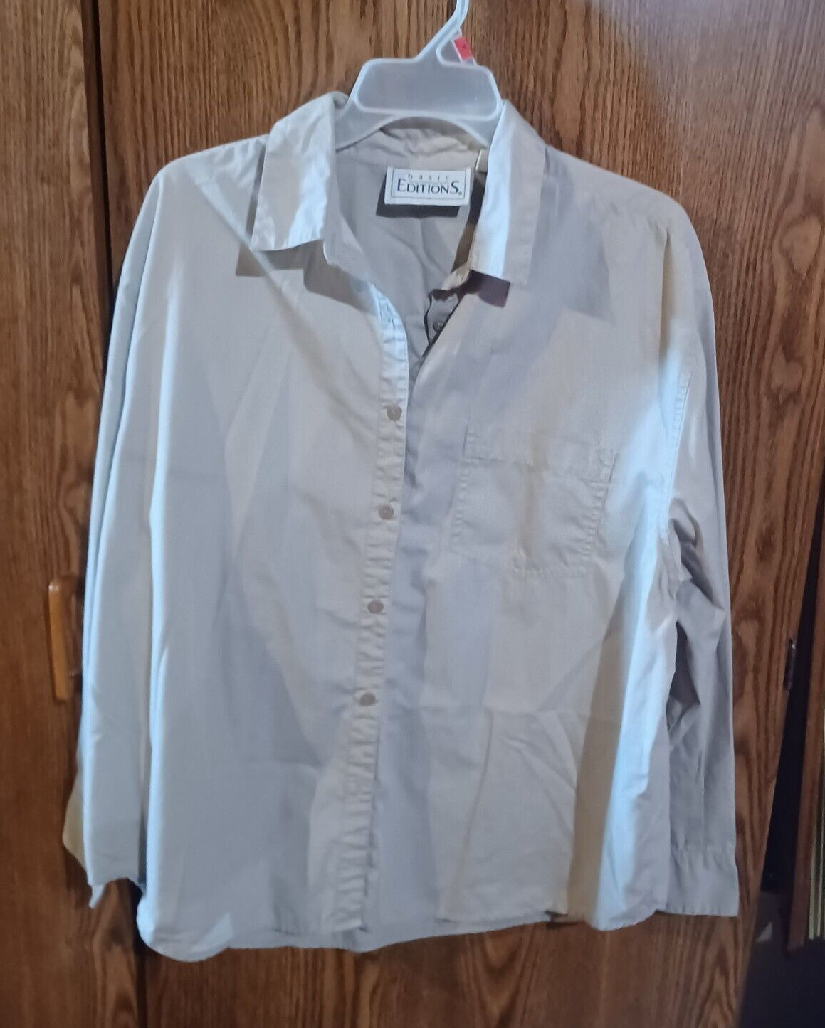 Men's Basic Edition Solid Khaki Button Down Long … - image 1