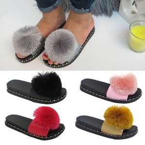 sandals with fluffy pom poms