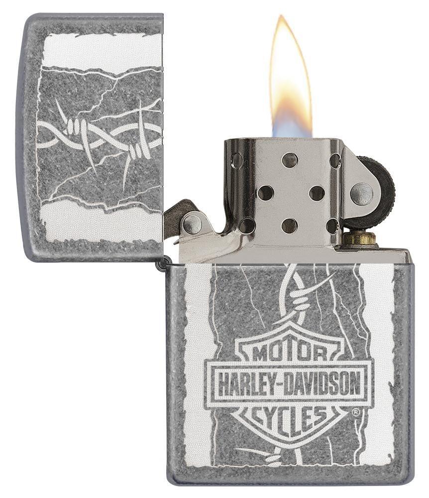 Zippo Harley Davidson Laser Engraved Barbed Wire Lighter With Logo