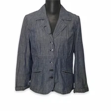 J. Jill Blazer Women's Size 12 100% Cotton Blue Fitted