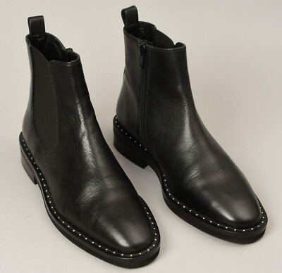 Hallhuber Ankle Boots Black Studded Leather Size 37 Chelsea Boots