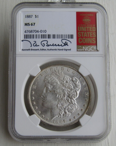 1887-P Uncirculated Morgan Silver Dollar Certified NGC MS 67-Bressett Signed - Picture 1 of 16