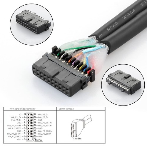 CY Motherboard 19pin USB 3.0 Header 1 to 2 USB2.0 9Pin Female Extension Black - Afbeelding 5 van 14