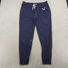 True Religion Sweatpants Mens Large Blue Joggers Logo Drawstring Cotton