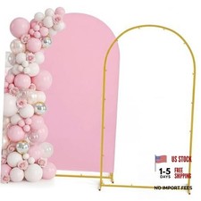 7.2FT Metal Arch Backdrop Stand and Cover Set, Gold Wedding 7.2ft 4ft Pink