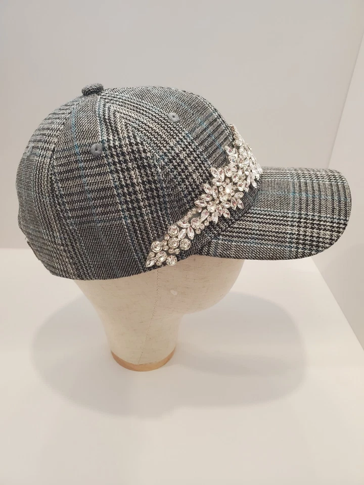 Gorra de baile negra a cuadros con detalle de diamantes de imitación para mujer nueva otoño invierno Foto 4 de 4