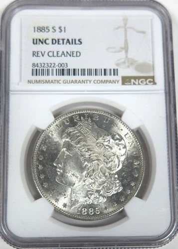 1885-S Morgan Silver Dollar NGC graded UNC Details Rev Cleaned
