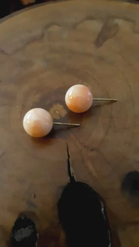 Vintage Angel Skin Coral Stud Earrings Round Beads Pierced