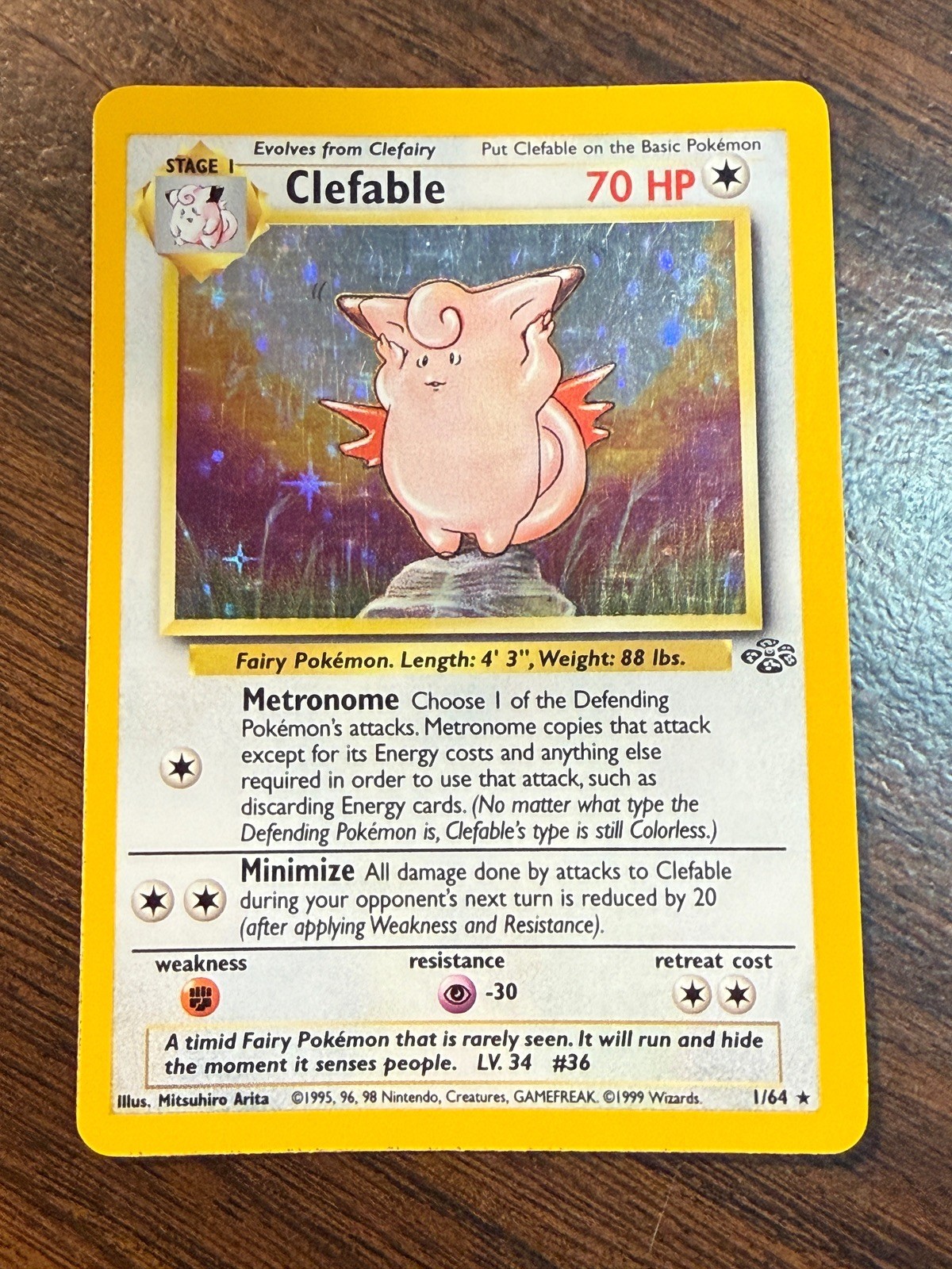 CLEFABLE 1/64 HOLOFOIL JUNGLE 1999 POKEMON NM