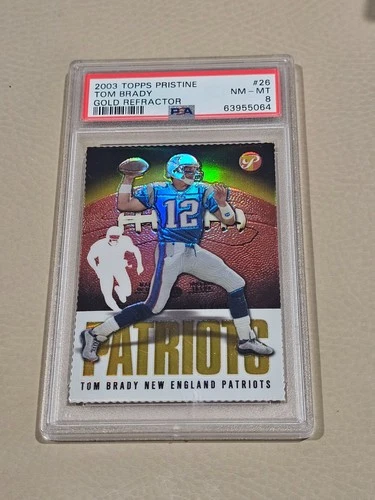 2003 TOPPS PRISTINE #26 TOM BRADY GOLD REFRACTOR PSA 8
