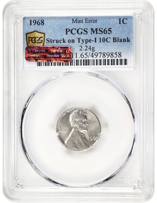 1968 PCGS MS65 Lincoln Cent on Dime 🔴 $4,324 APR! RARE DATE 1C on