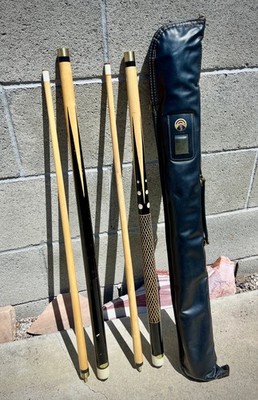 Vintage Set of 2 Wooden Pool Cues 57'' + Kolpin Case | Made in Taiwan - USED