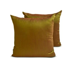 Art Silk Solid & Two Tone Throw Pillow Cover Pack of 2 - Green & Orange Luxury