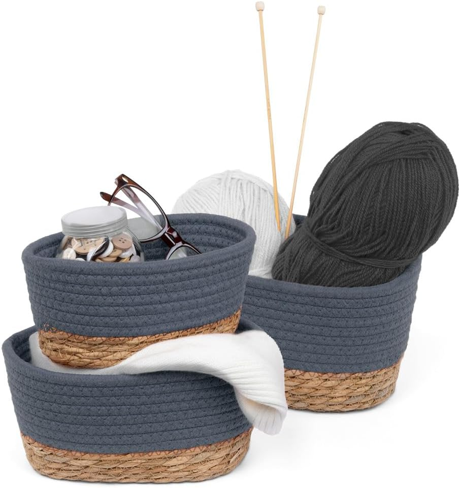 Seagrass Shelf Storage Baskets - 3-Piece Stackable Set