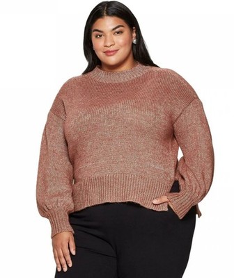 *NWT* Ava & Viv Women s 1X Crew-Neck Pullover Knit Sweater Metallic Rose