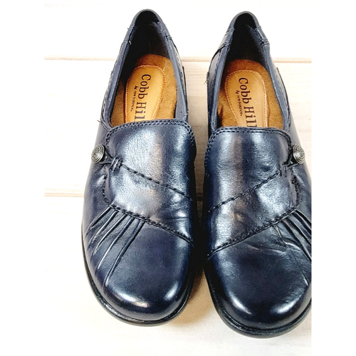 Cobb Hill by New Balance Wo's 6.5W Paulette Leather Flat Navy Blue Loafer Shoes - Picture 3 of 13