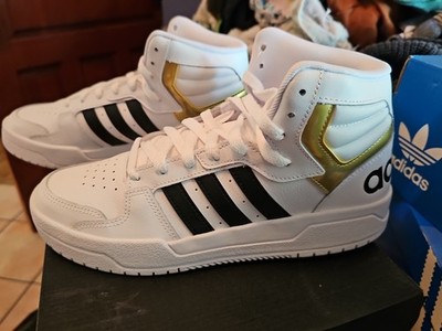 Adidas Entrap Mid-Top White/Gold Metallic Sneakers, FY4284, US Size 9 Open Box 