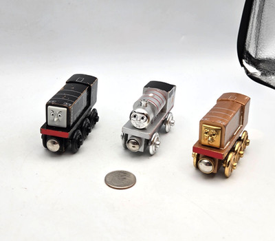 Thomas & Friends Wooden Railway Train  60 Year Lot x3 Silver Percy Bronze Diesel