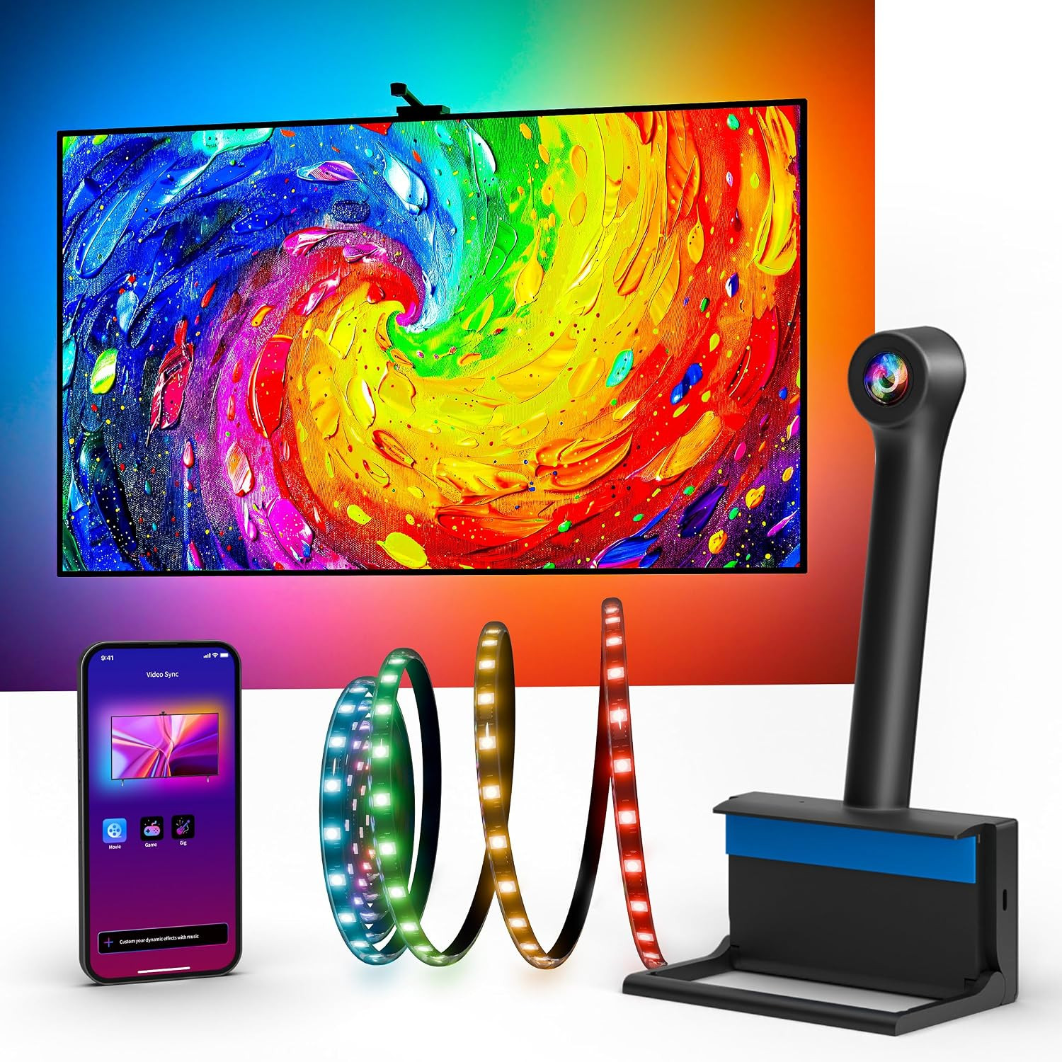TV LED Backlight, 180° Camera, Multi-Zone Color Sync, 55-65" Tvs